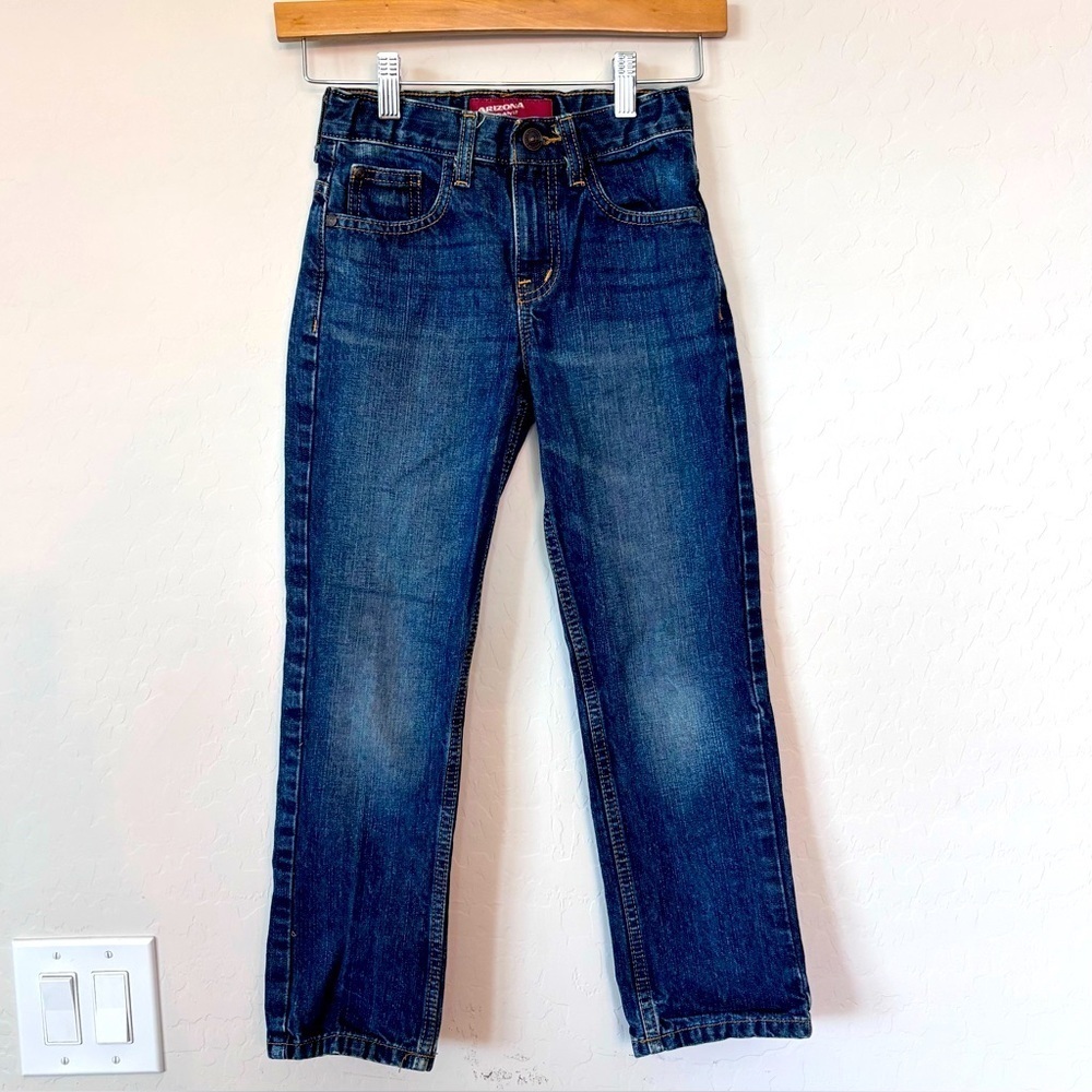 Arizona Boy's Youth Size 8 Slim Adjustable Waist Denim Blue Jeans